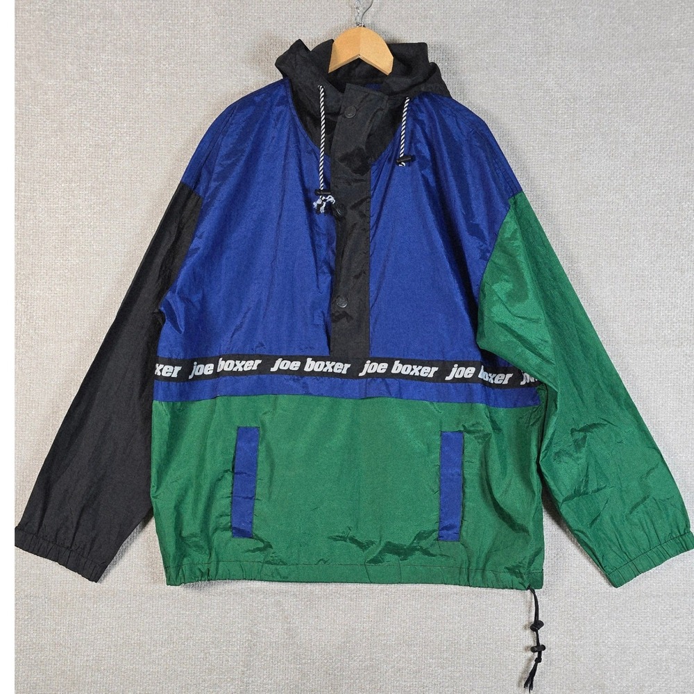Vintage‎ Joe Boxer Anorak Windbreaker Jacket Mens XL Colorblock Blue Green Y2K